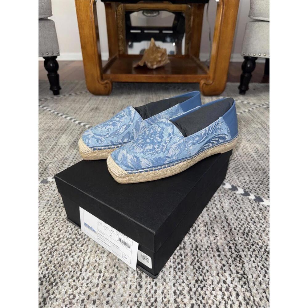 BNWT Versace Women’s Tessuto Barocco Espadrilles In Gentian Blue Size 39 US 9